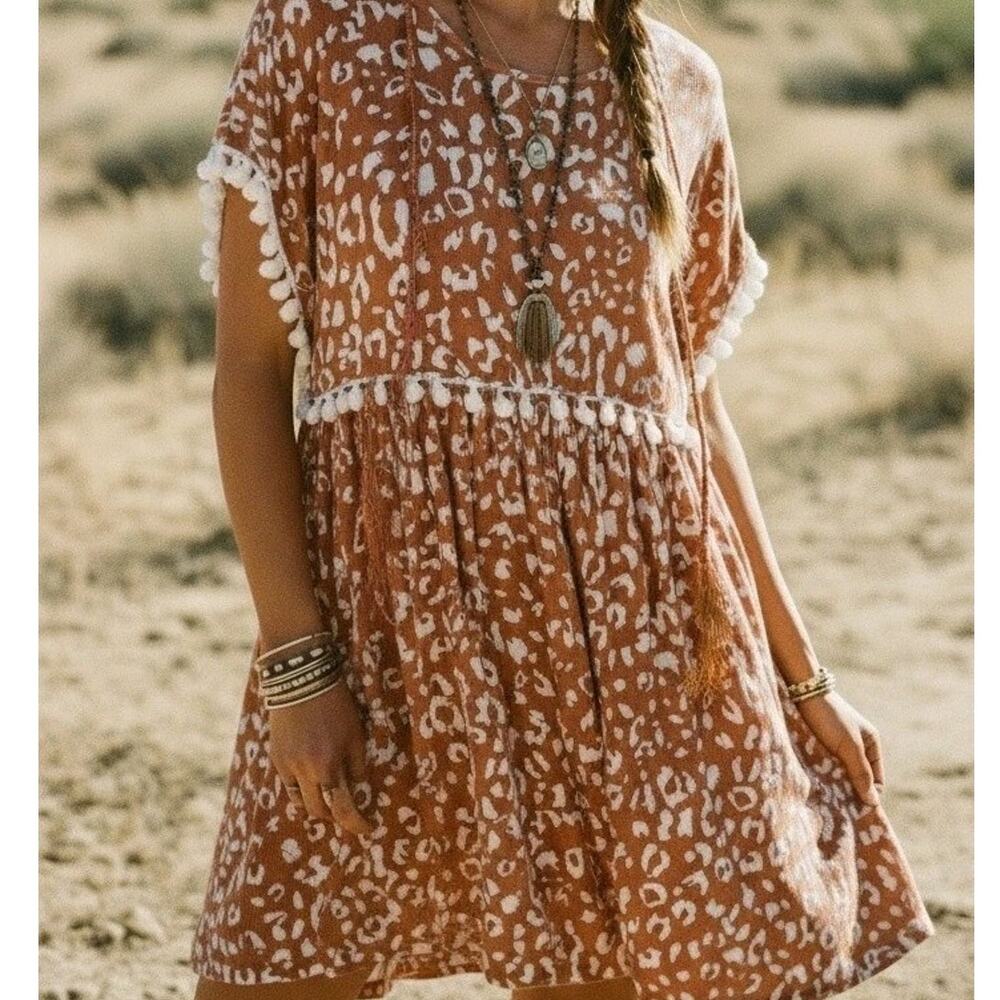 Savanna Jane Rust Orange Dress With White Fringe Size S